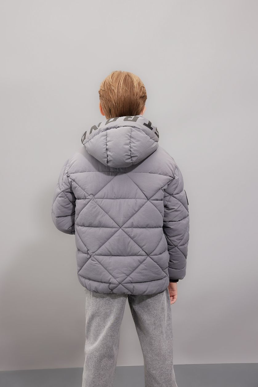 Boys & Teens Grey Boy Waterproof Hooded Zippered Puffer Jacket