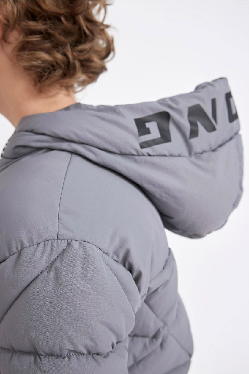 Boys & Teens Grey Boy Waterproof Hooded Zippered Puffer Jacket