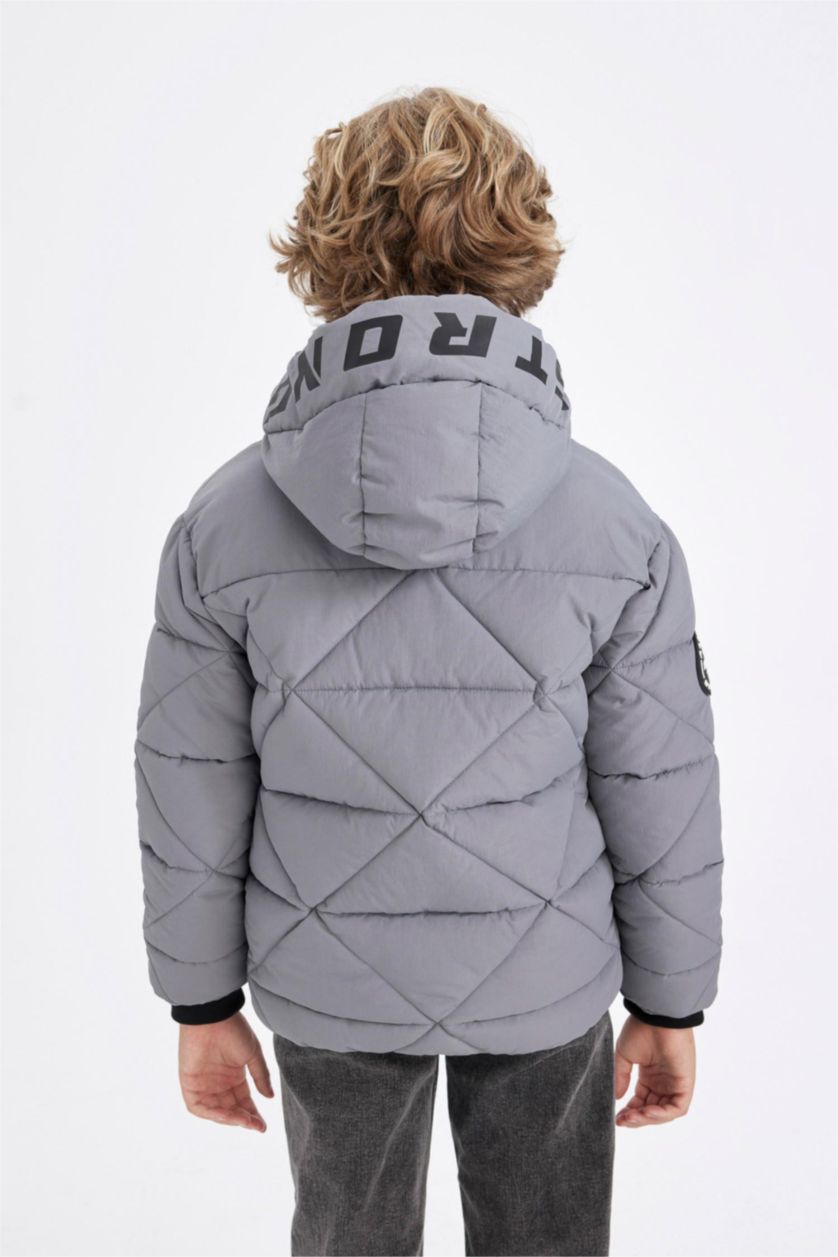 Boys & Teens Grey Boy Waterproof Hooded Zippered Puffer Jacket