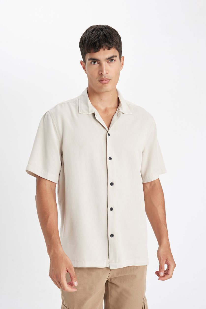 Erkek Taş Relax Fit Yazlık Polo Yaka Pamuklu Kısa Kollu Gömlek