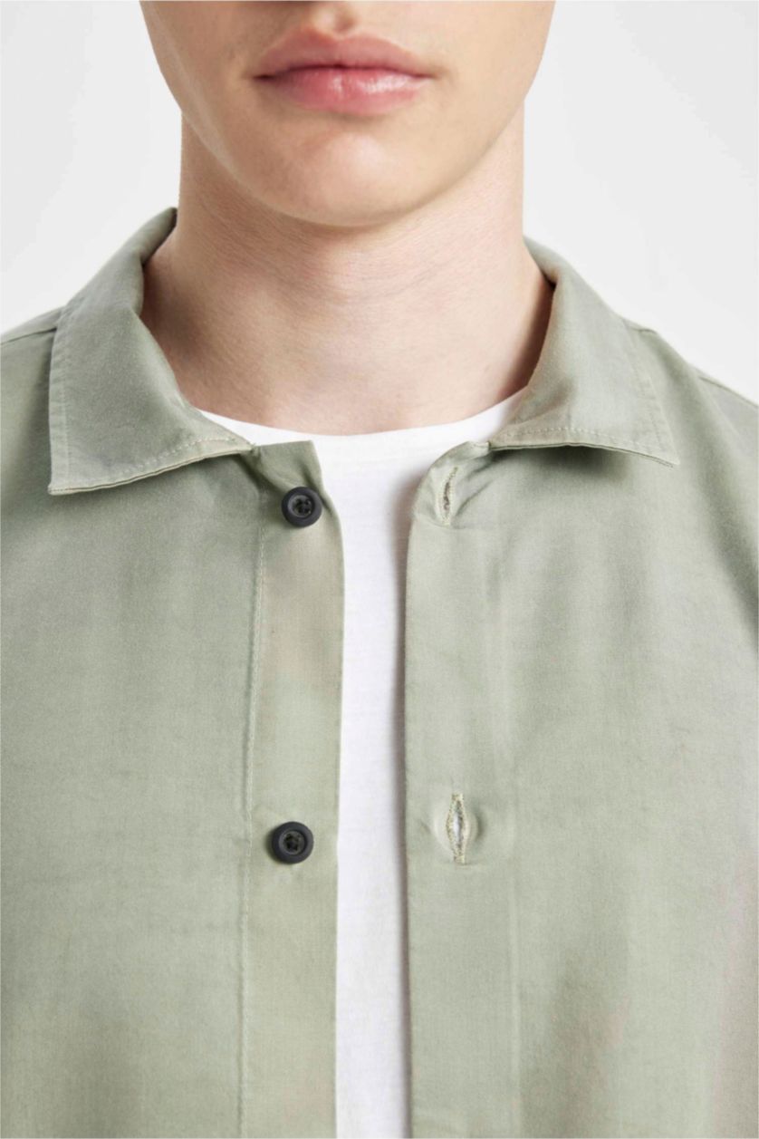 Erkek Yeşil Relax Fit Yazlık Polo Yaka Pamuklu Kısa Kollu Gömlek