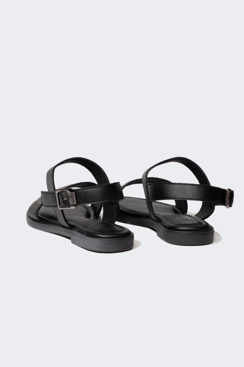 FEMME Noir Sandales à enfiler à Semelle Plate pour Femme