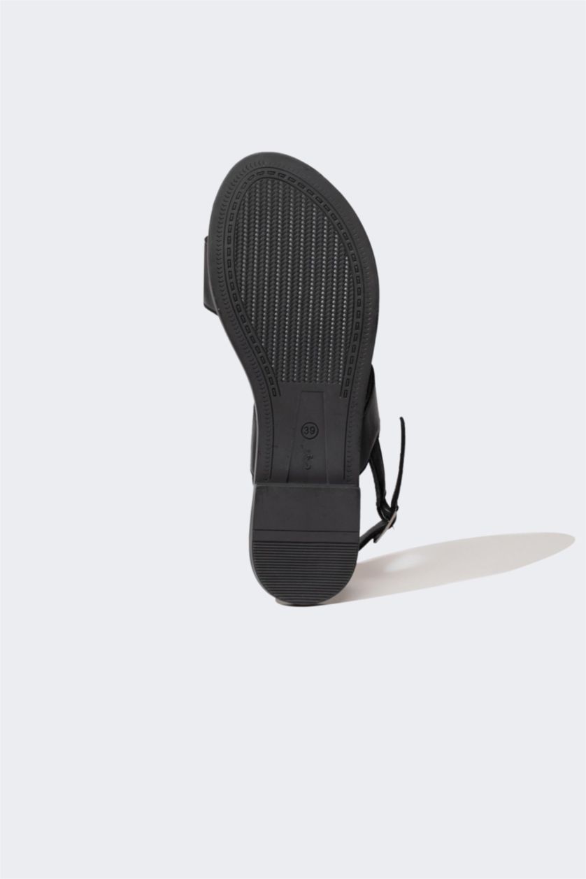 FEMME Noir Sandales à enfiler à Semelle Plate pour Femme