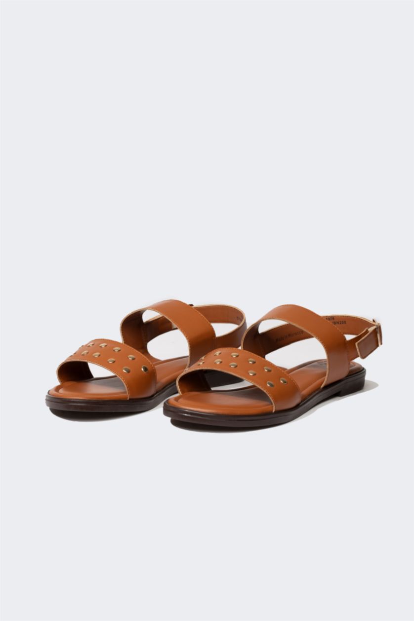 FEMME Marron Sandales à enfiler à Semelle Plate pour Femme