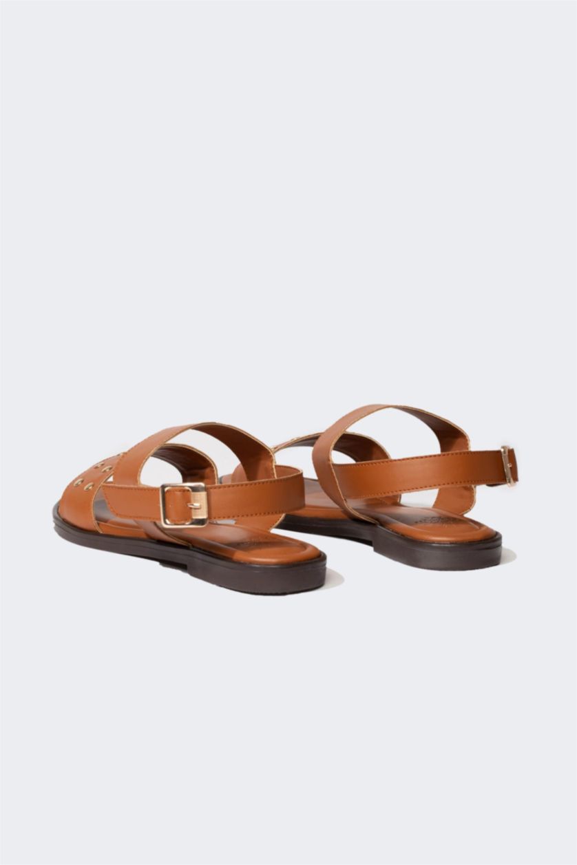 FEMME Marron Sandales à enfiler à Semelle Plate pour Femme