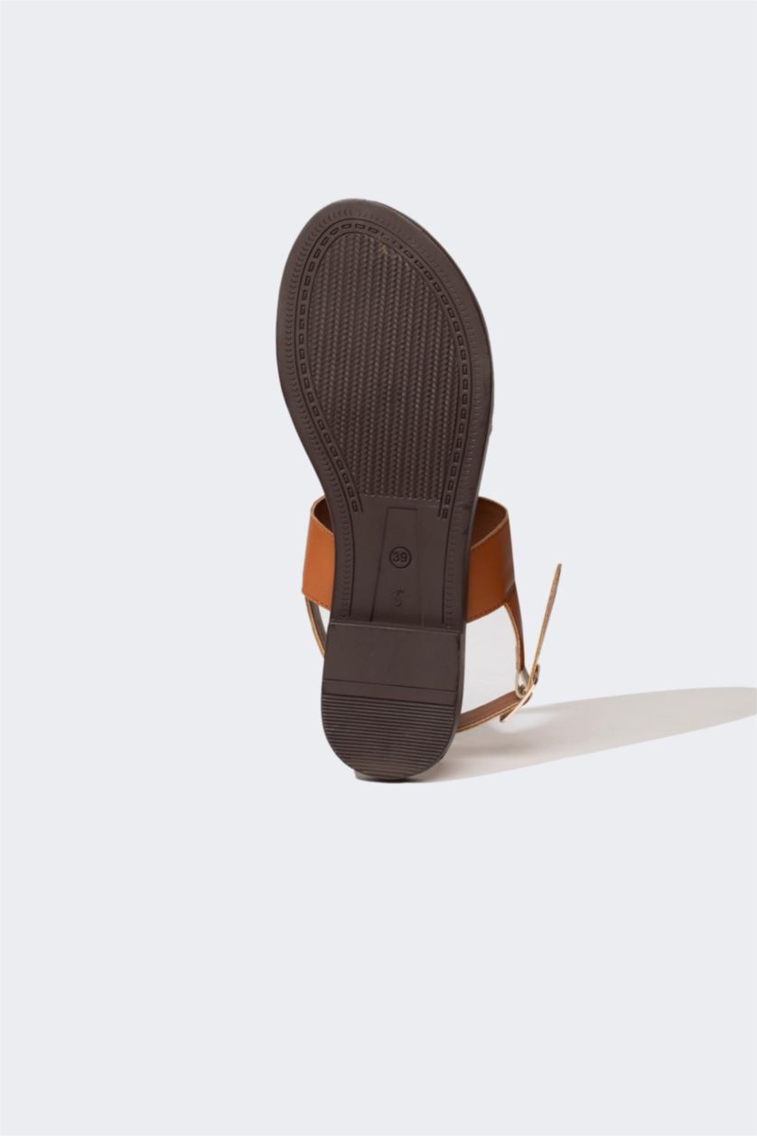 FEMME Marron Sandales à enfiler à Semelle Plate pour Femme