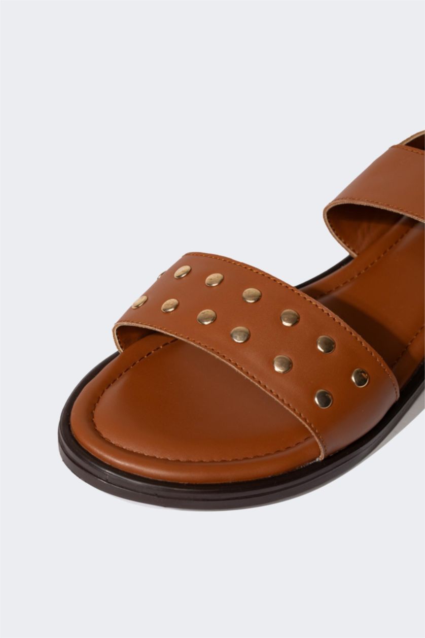 FEMME Marron Sandales à enfiler à Semelle Plate pour Femme