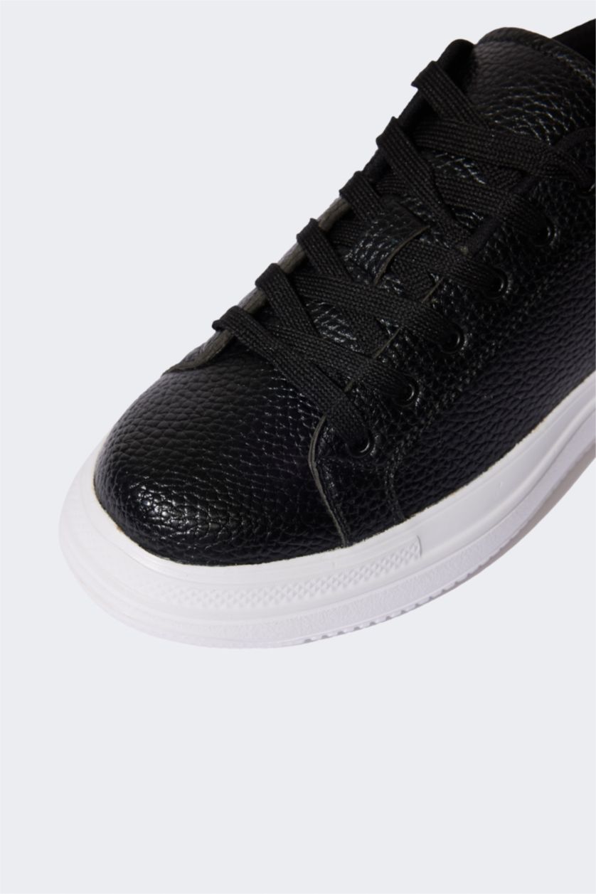 HOMME Noir Baskets en Simili-cuir à semelle plate pour Homme