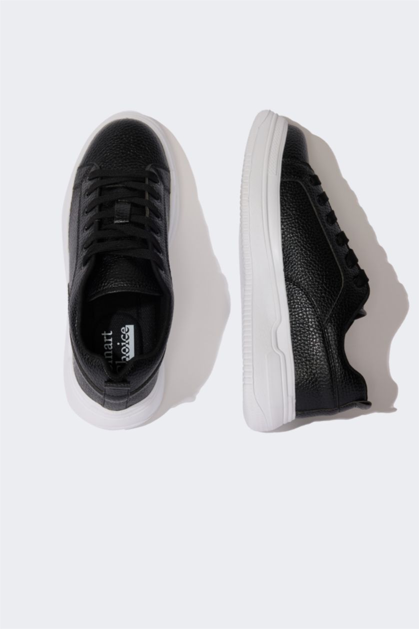 HOMME Noir Baskets en Simili-cuir à semelle plate pour Homme