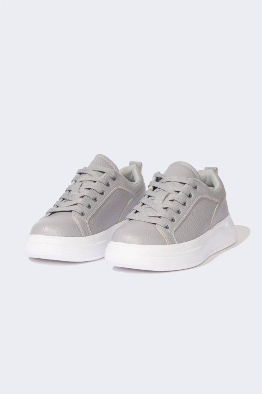 HOMME Gris Baskets en Simili-cuir à semelle plate pour Homme