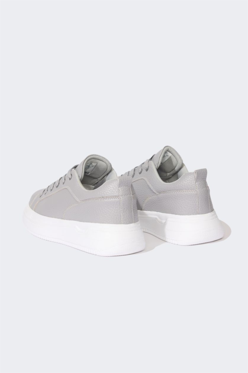 HOMME Gris Baskets en Simili-cuir à semelle plate pour Homme