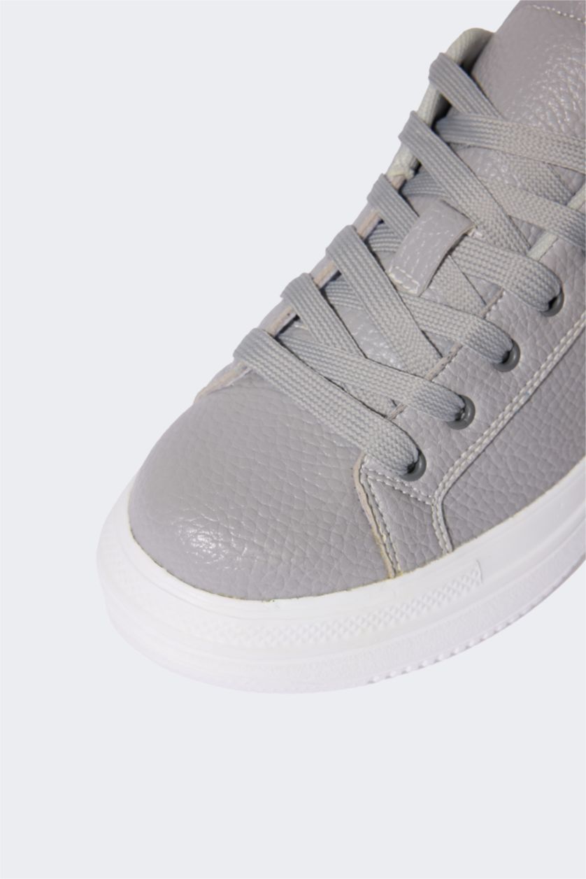 HOMME Gris Baskets en Simili-cuir à semelle plate pour Homme