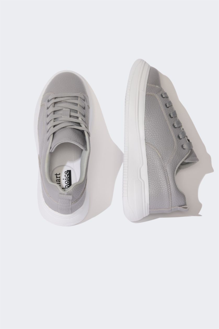 HOMME Gris Baskets en Simili-cuir à semelle plate pour Homme