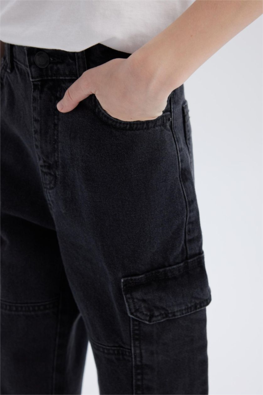 Erkek Çocuk - Genç Erkek Siyah Kargo Fit Jean Pantolon Erkek Çocuk