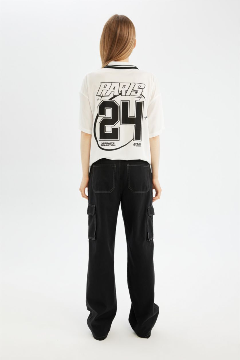 حريمي أسود بنطلون كارجو قصة مستقيمة بخصر عالي