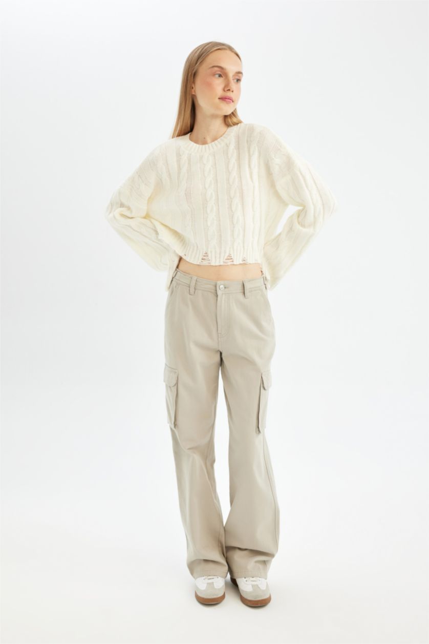 حريمي كاكي بنطلون كارجو قصة مستقيمة بخصر عالي