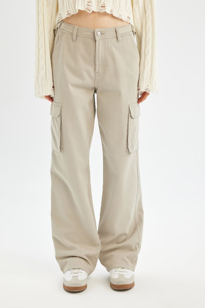 حريمي كاكي بنطلون كارجو قصة مستقيمة بخصر عالي