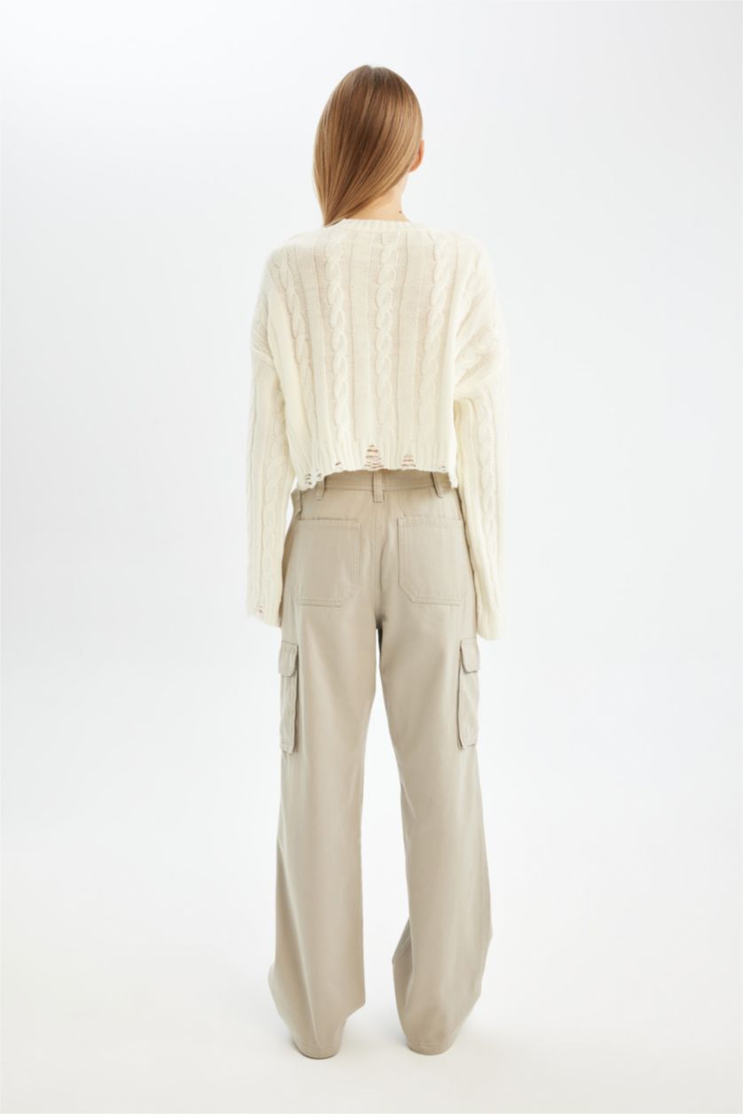 حريمي كاكي بنطلون كارجو قصة مستقيمة بخصر عالي