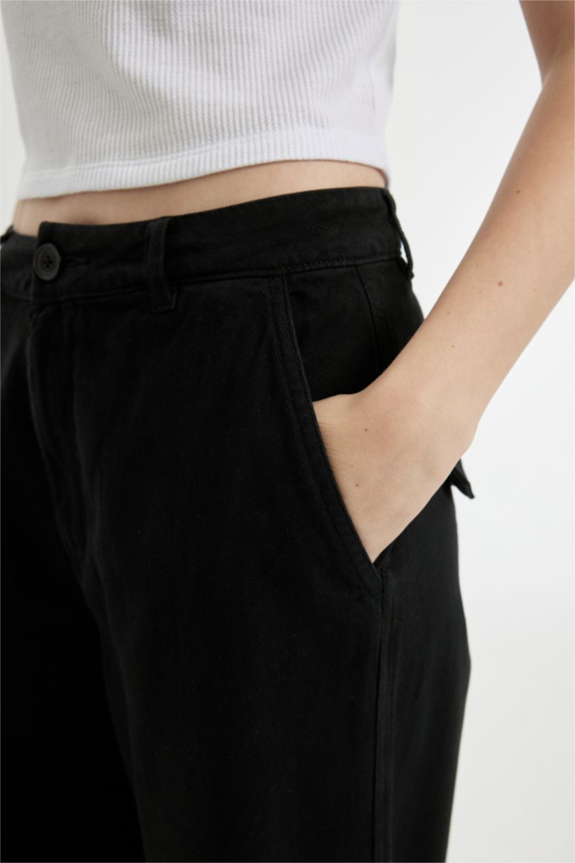 FEMME Noir Pantalon en Gabardine à Jambes Larges