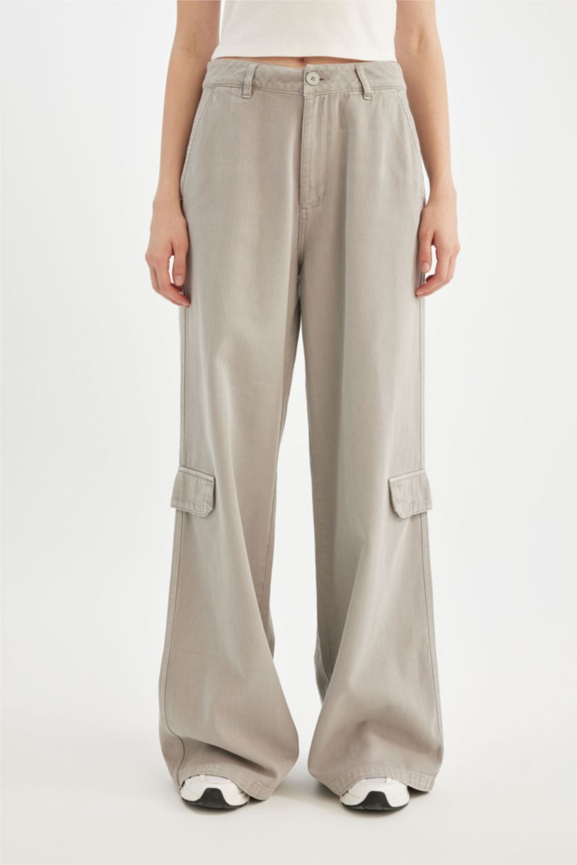 Әйелдерге Сұр Coool кең аяқ габардин Шалбар