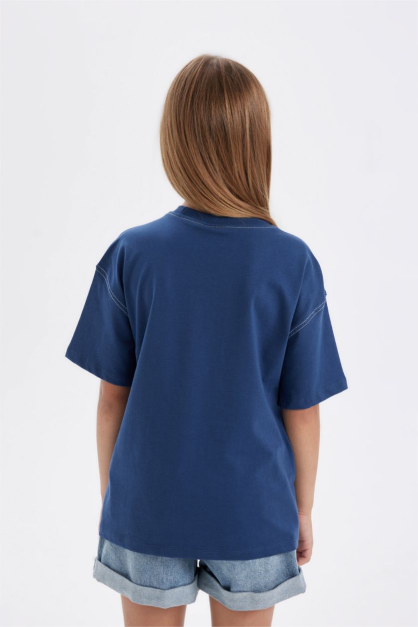 بنات نيلي تيشيرت بناتي نص كم واسع من ديزني ميكي وميني