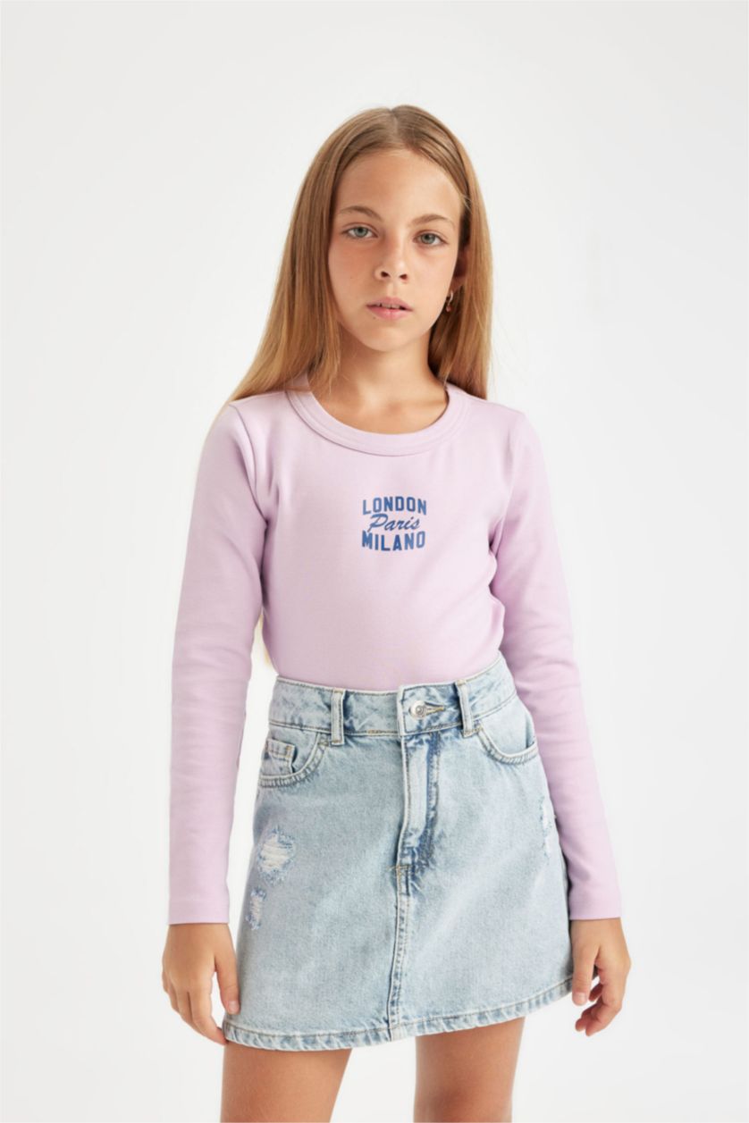 GIRLS & TEENS Lilac Girl Crew Neck Printed T-Shirt