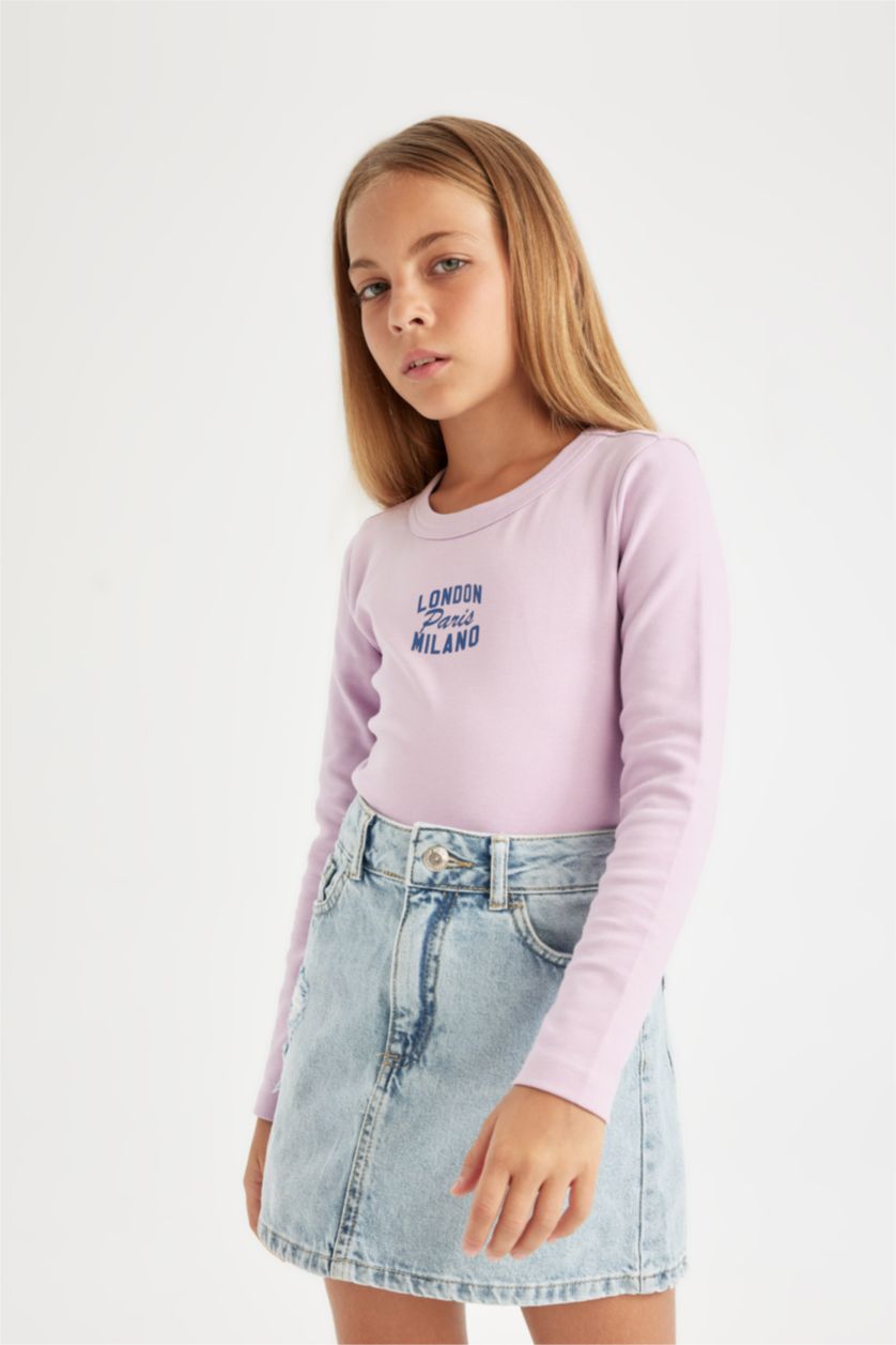 GIRLS & TEENS Lilac Girl Crew Neck Printed T-Shirt