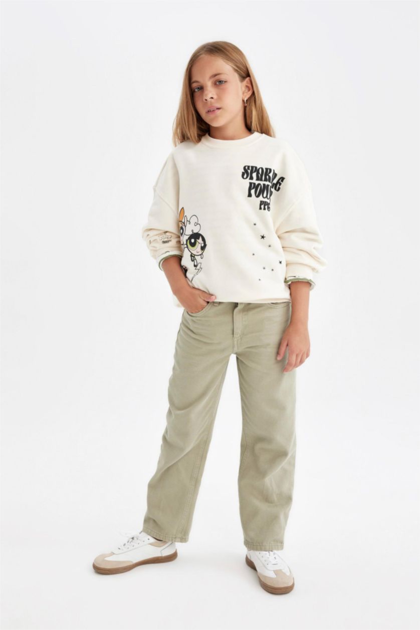 GIRLS & TEENS Green Girl Straight Fit Wide Leg Cotton Pants