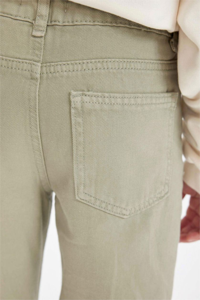 بناتي أخضر بنطلون بناتي قطن قصة مستقيمة برجل واسع