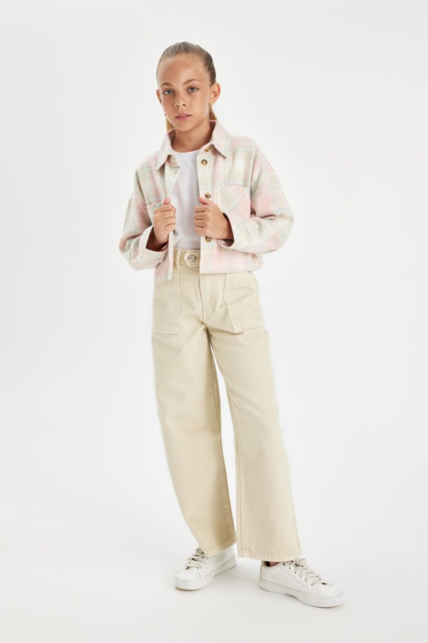 بناتي بيج بنطلون بناتي وايد ليج قطن برجل واسع