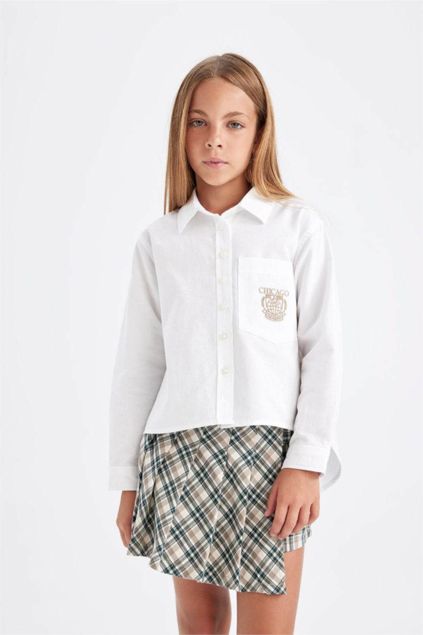 GIRLS & TEENS White Girl Oversize Fit Poplin White School Shirt