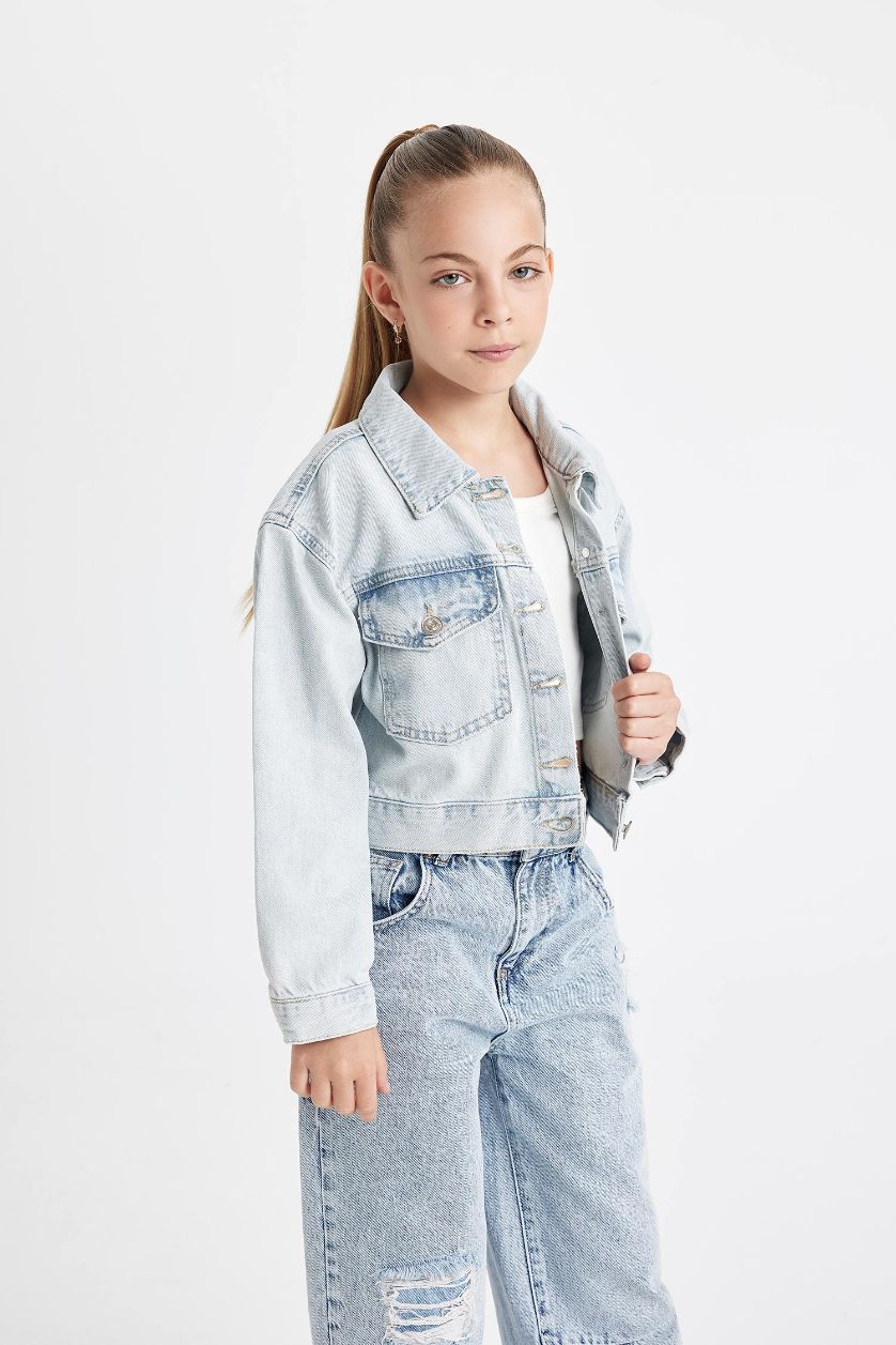Girls & Teens Light Blue Girl Buttoned Short Denim Jacket
