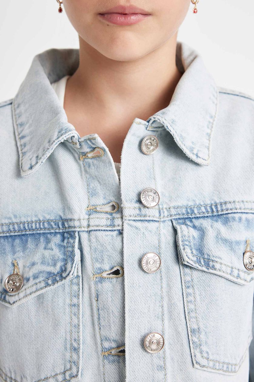 Girls & Teens Light Blue Girl Buttoned Short Denim Jacket