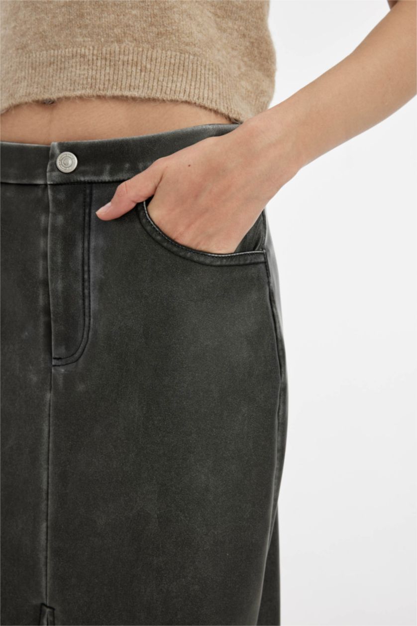 نساء أنثرا تنورة طويلة جلد صناعي بنسل