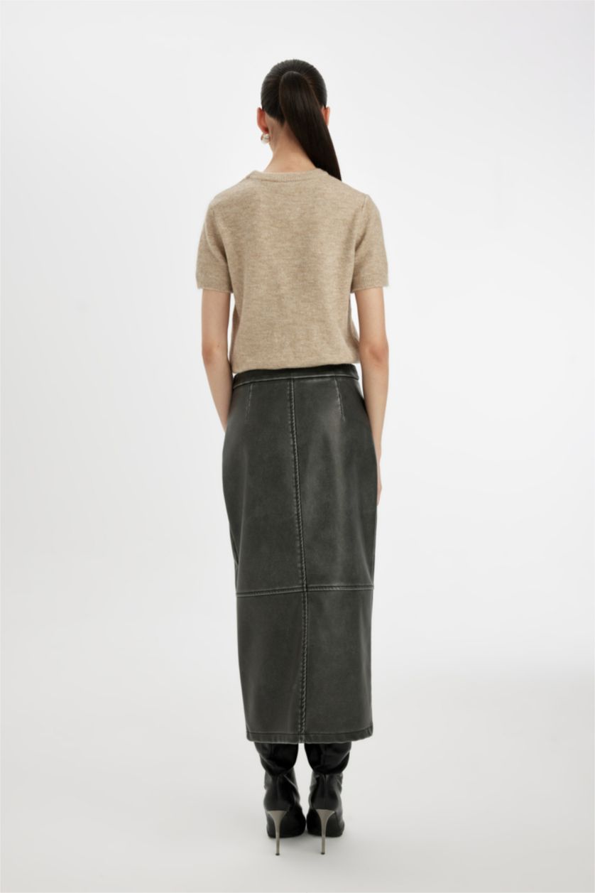 نساء أنثرا تنورة طويلة جلد صناعي بنسل