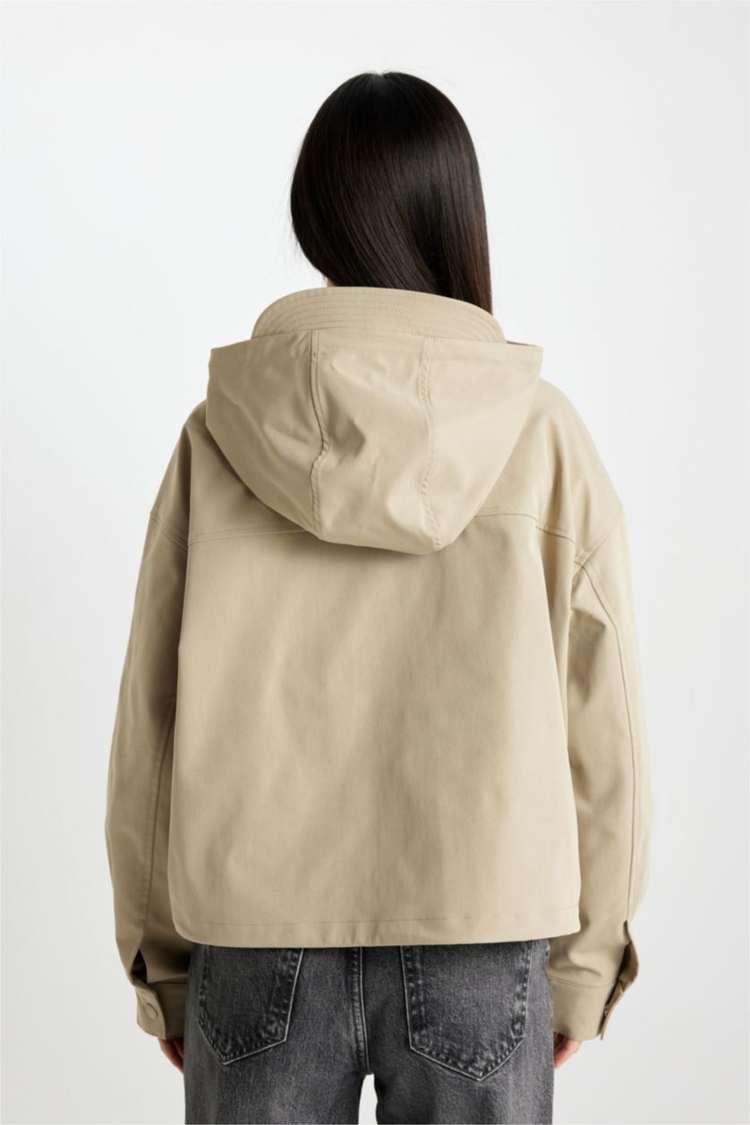 FEMME Écru Manteau imperméable à Capuche coupe régulière avec poches et fermeture éclair