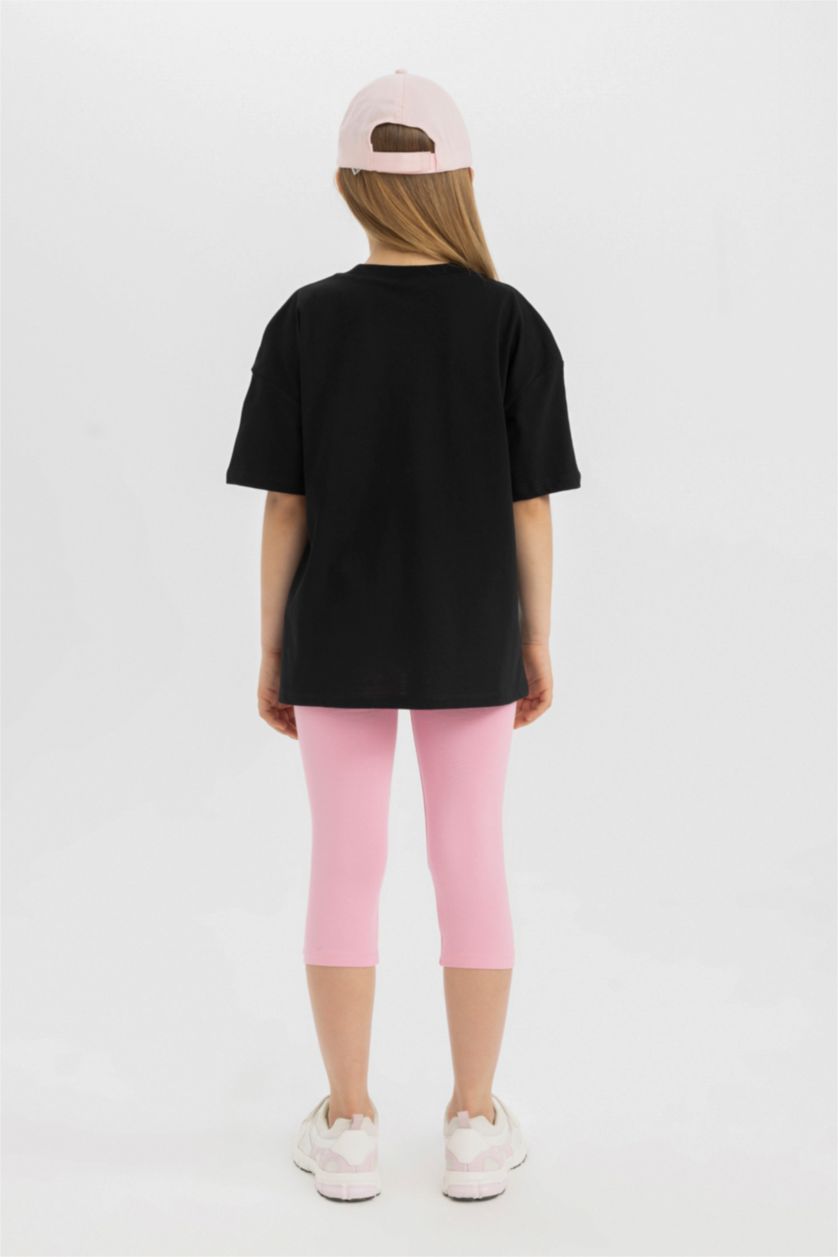 FILLES Noir Ensemble T-shirt imprimé à col rond et Short pour fille