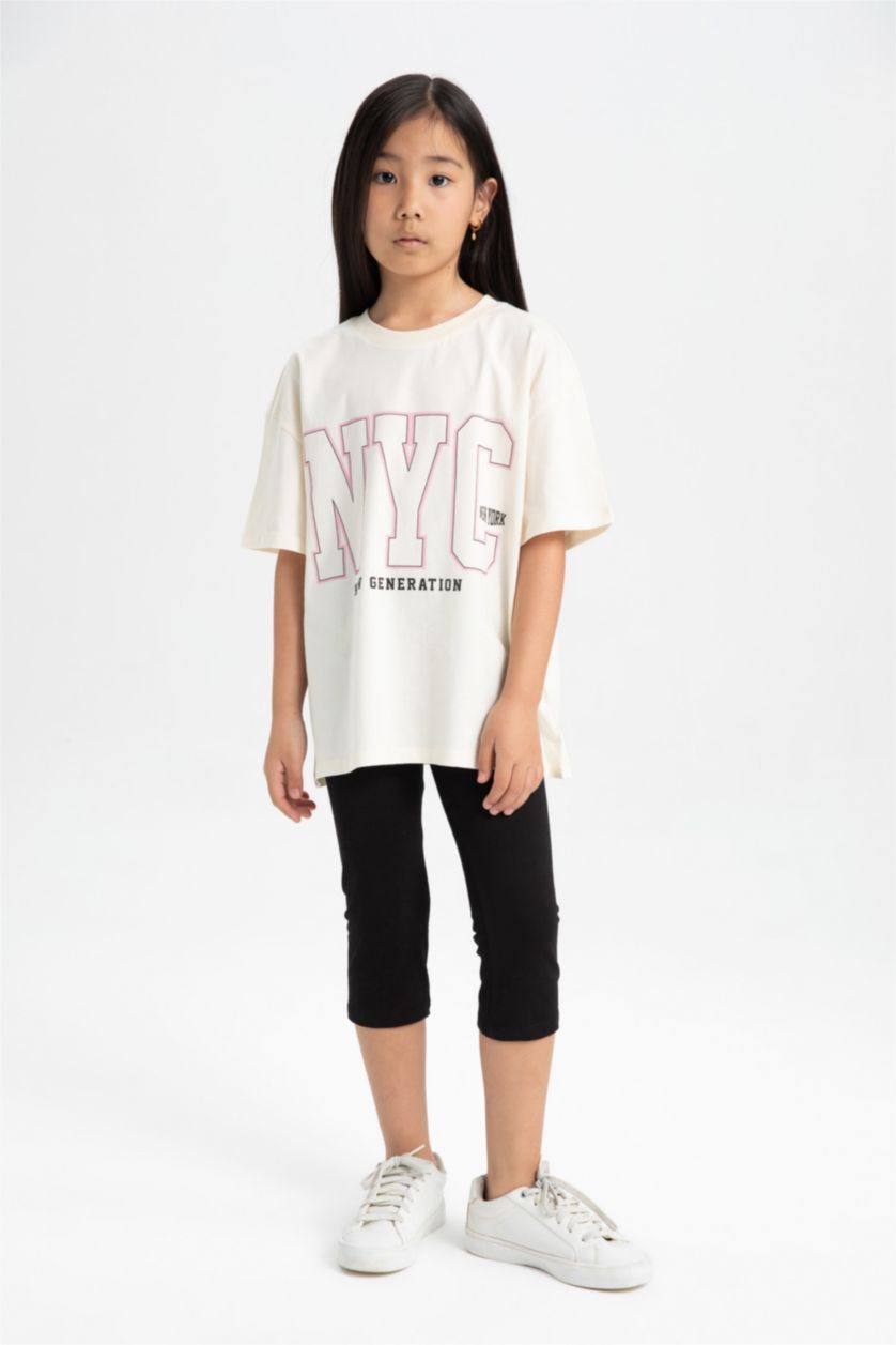 FILLES Écru Ensemble de T-shirt imprimé à manches courtes et Leggings pour Fille