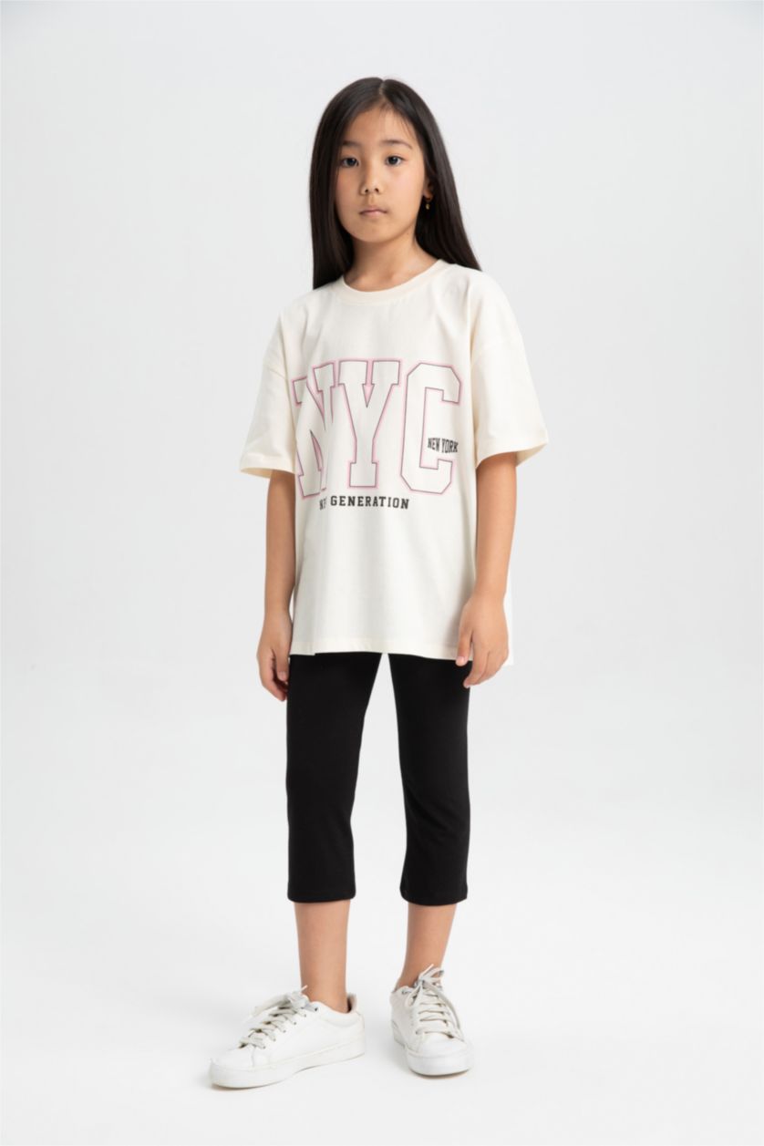 FILLES Écru Ensemble de T-shirt imprimé à manches courtes et Leggings pour Fille