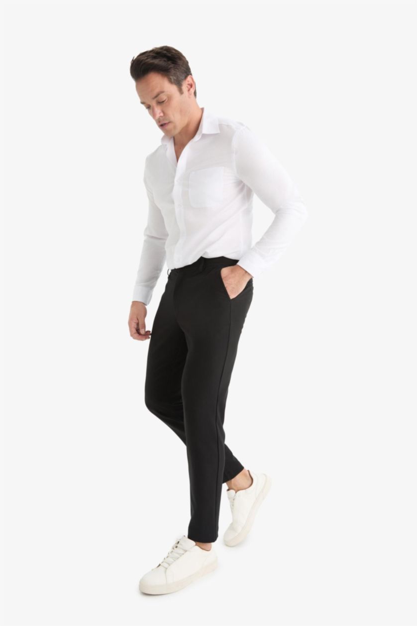 Мужчины Черный Брюки Tailored Fit с прямыми штанинами, которые тянутся в любом направлении