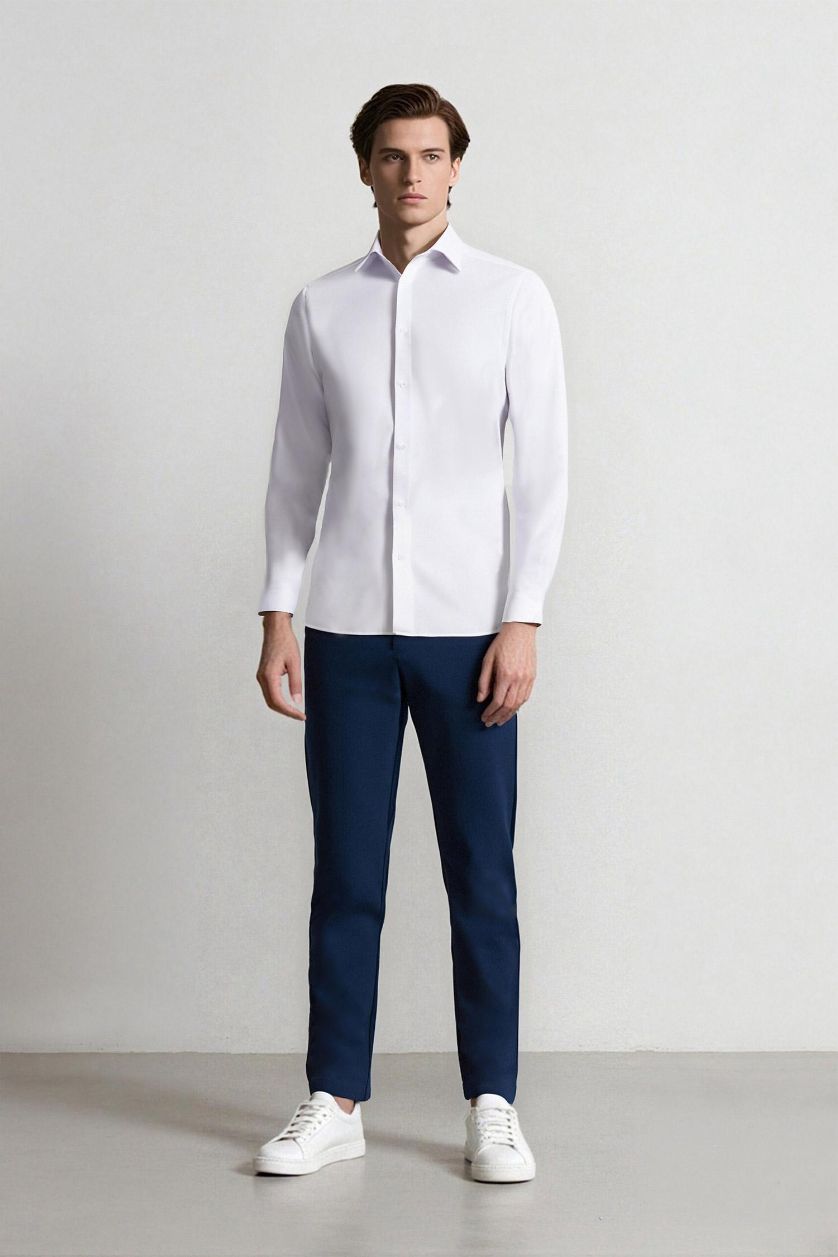 رجال ميلانج نيلي بنطلون سادة قصة عادية ضيقة