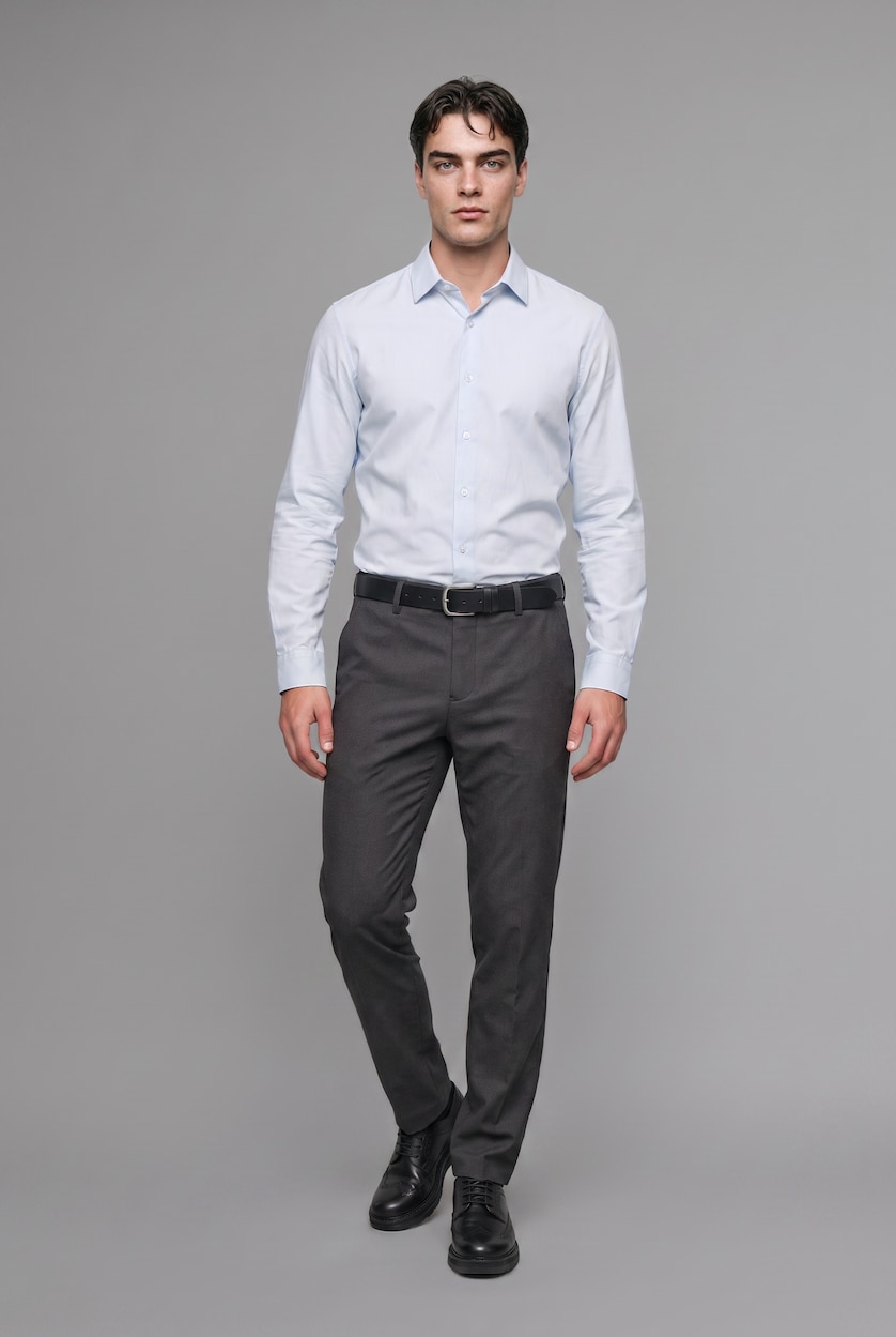 MAN Anthracite Melange Fitted Stretch Straight Leg Pockets Trousers