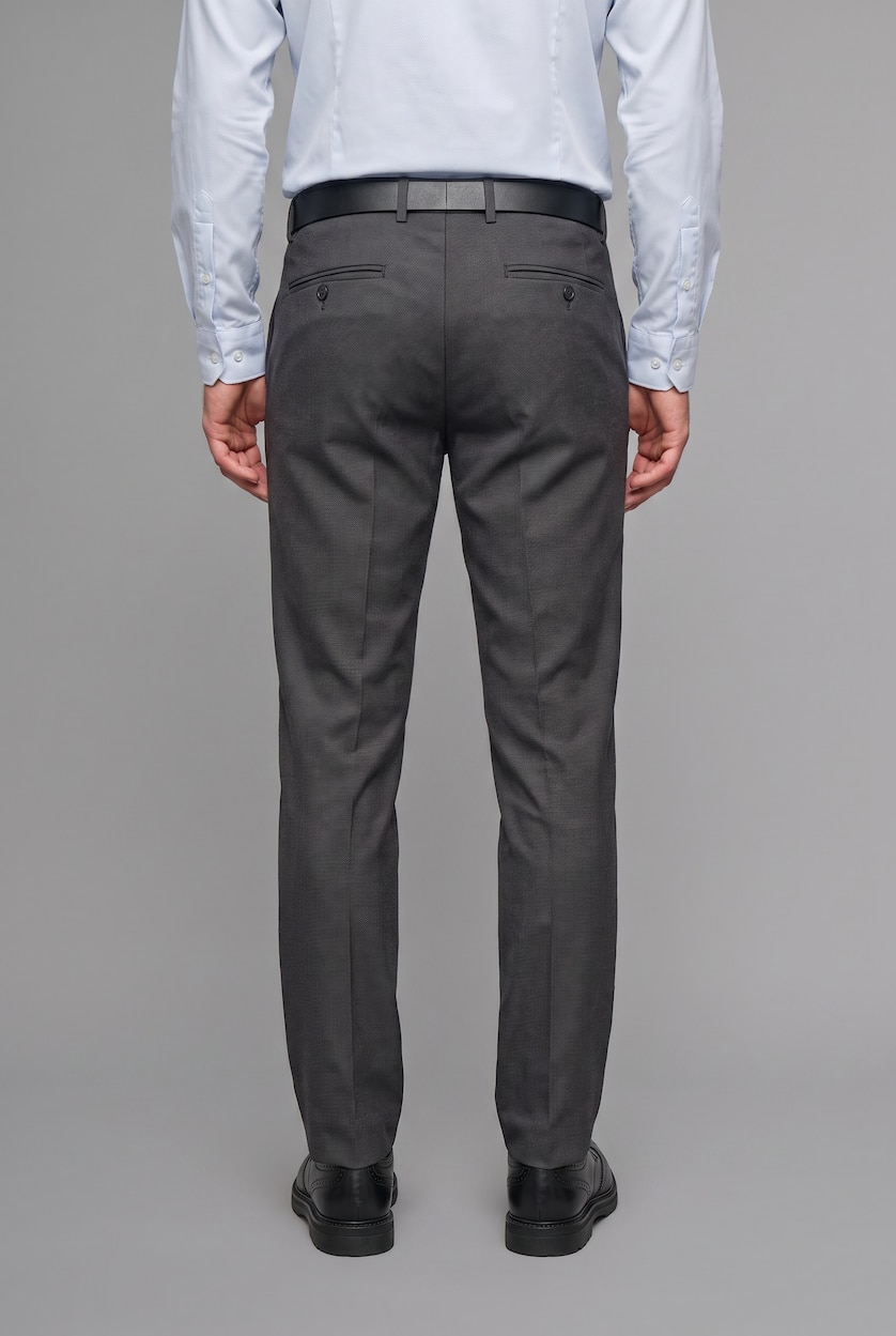 MAN Anthracite Melange Fitted Stretch Straight Leg Pockets Trousers