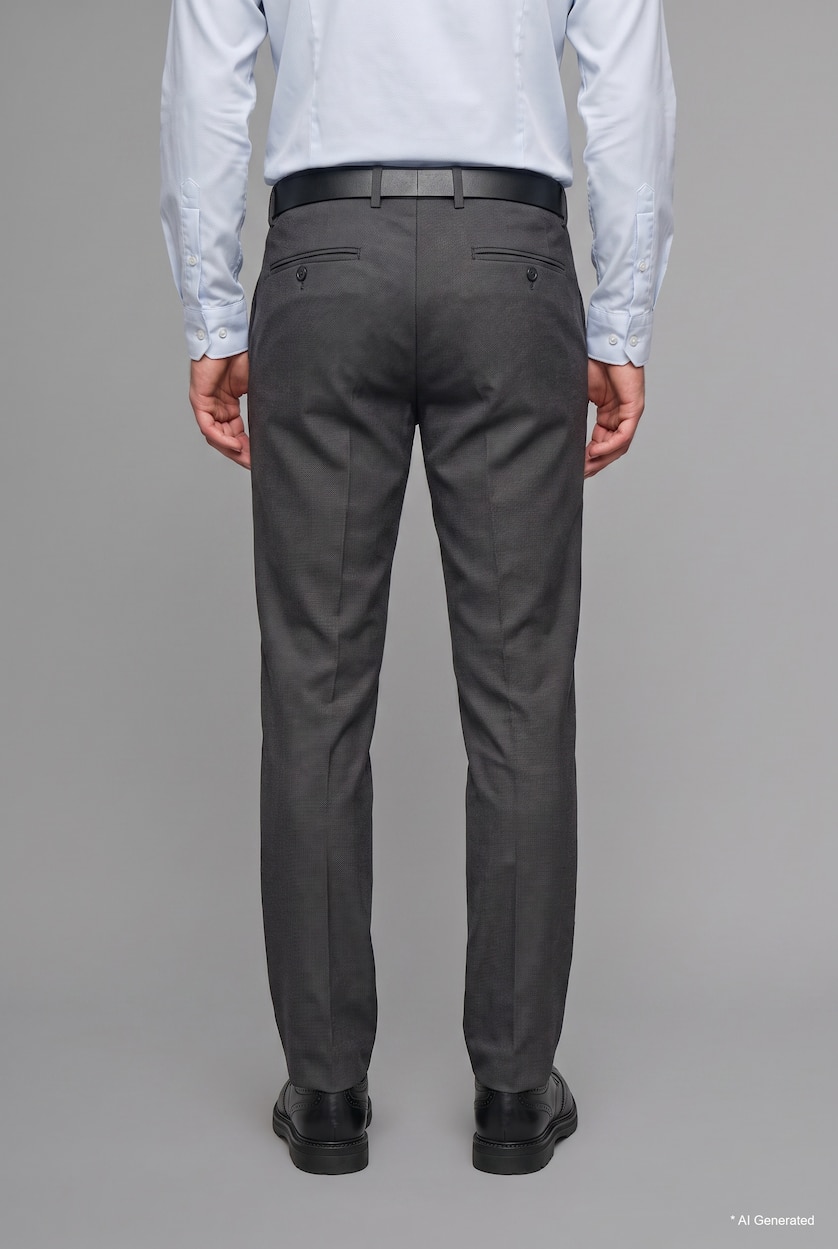 Men Anthracite Melange Fitted Stretch Straight Leg Pockets Trousers