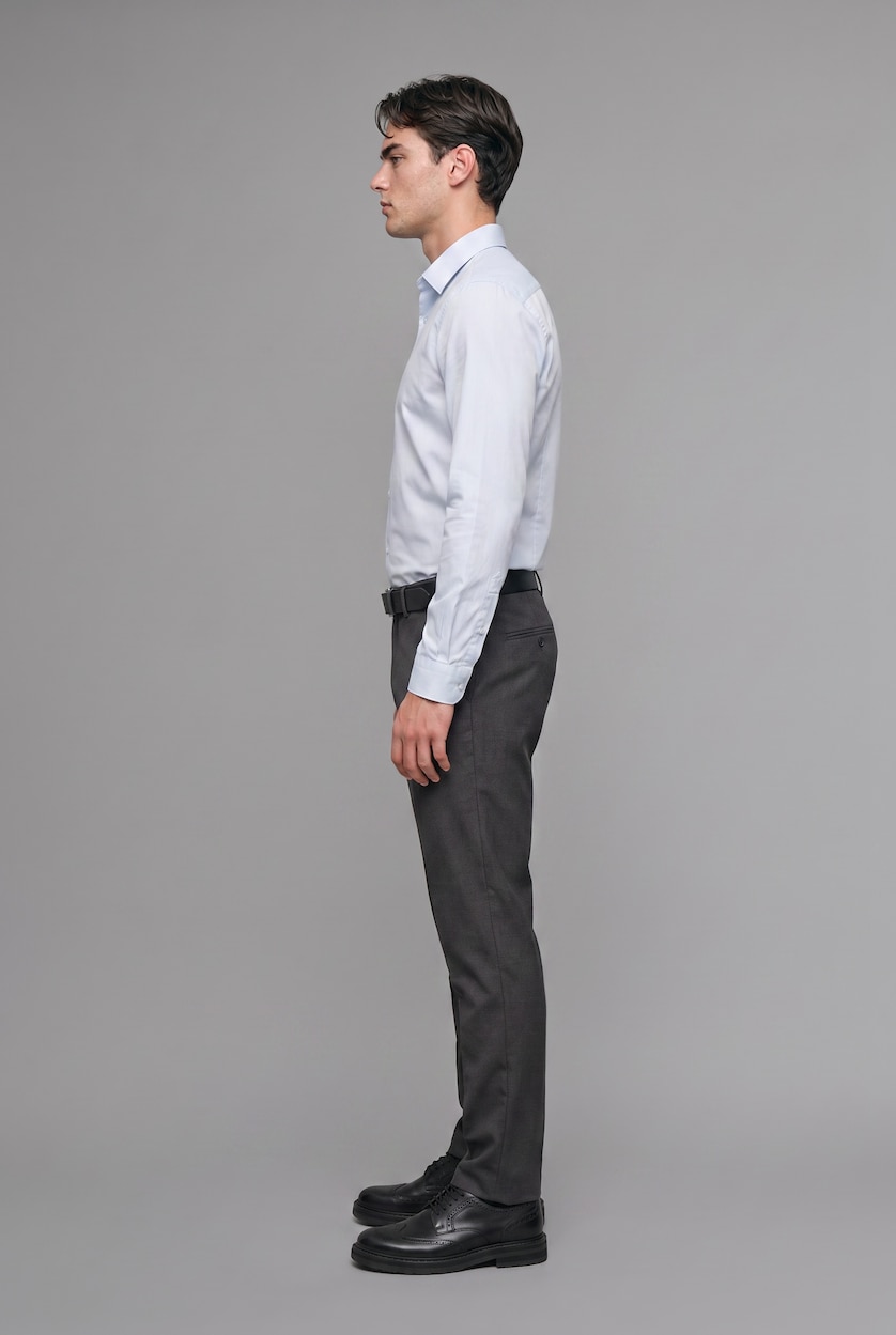 MAN Anthracite Melange Fitted Stretch Straight Leg Pockets Trousers