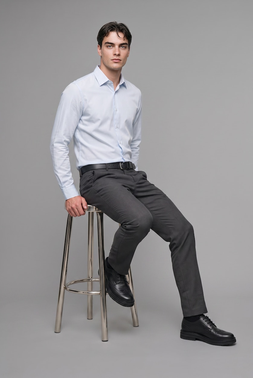 MAN Anthracite Melange Fitted Stretch Straight Leg Pockets Trousers