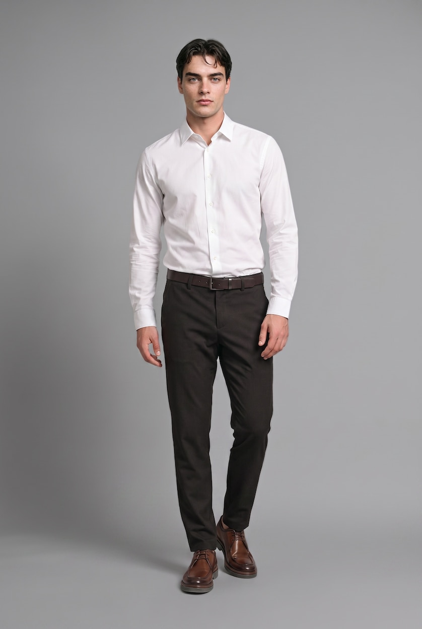 HOMME Marron Pantalon droit extensible au toucher doux avec poches Coupe ajustée