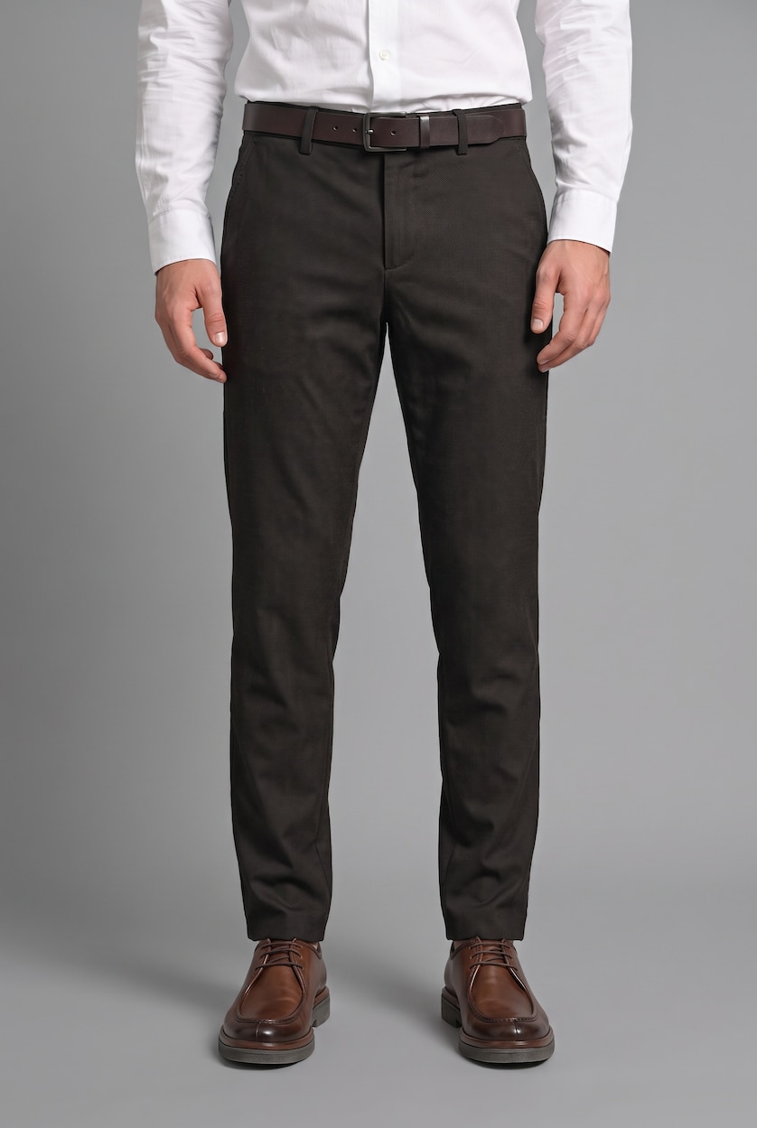 HOMME Marron Pantalon droit extensible au toucher doux avec poches Coupe ajustée