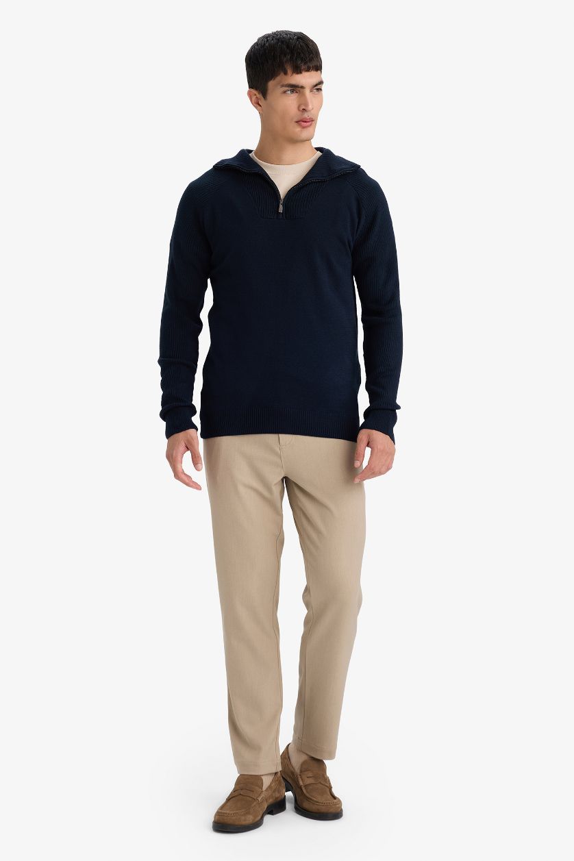 MAN Beige Melange Tailored Fit Straight Leg Stretch Trousers