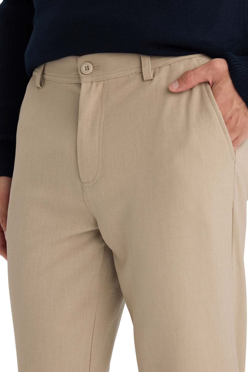MAN Beige Melange Tailored Fit Straight Leg Stretch Trousers